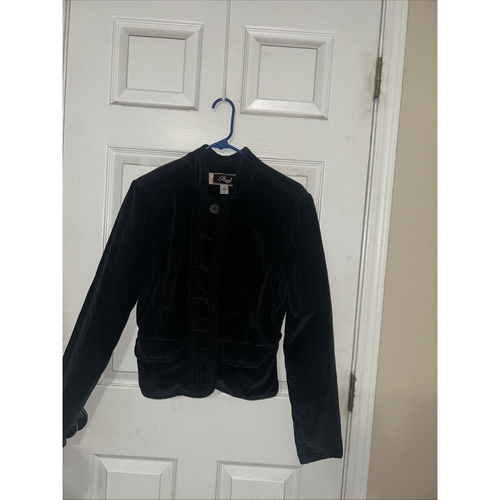 Plugg Black Corduroy Button Front Crop Jacket Juniors Size Medium Y2K
